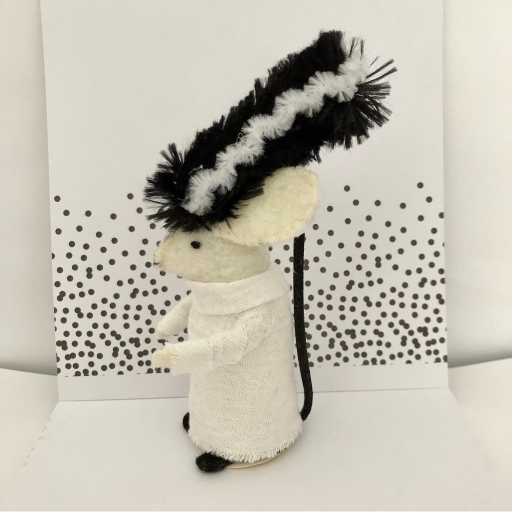 Bride of Frankenstein felt mouse hand-sewn art doll cake topper Summerween - Picture 3 of 6